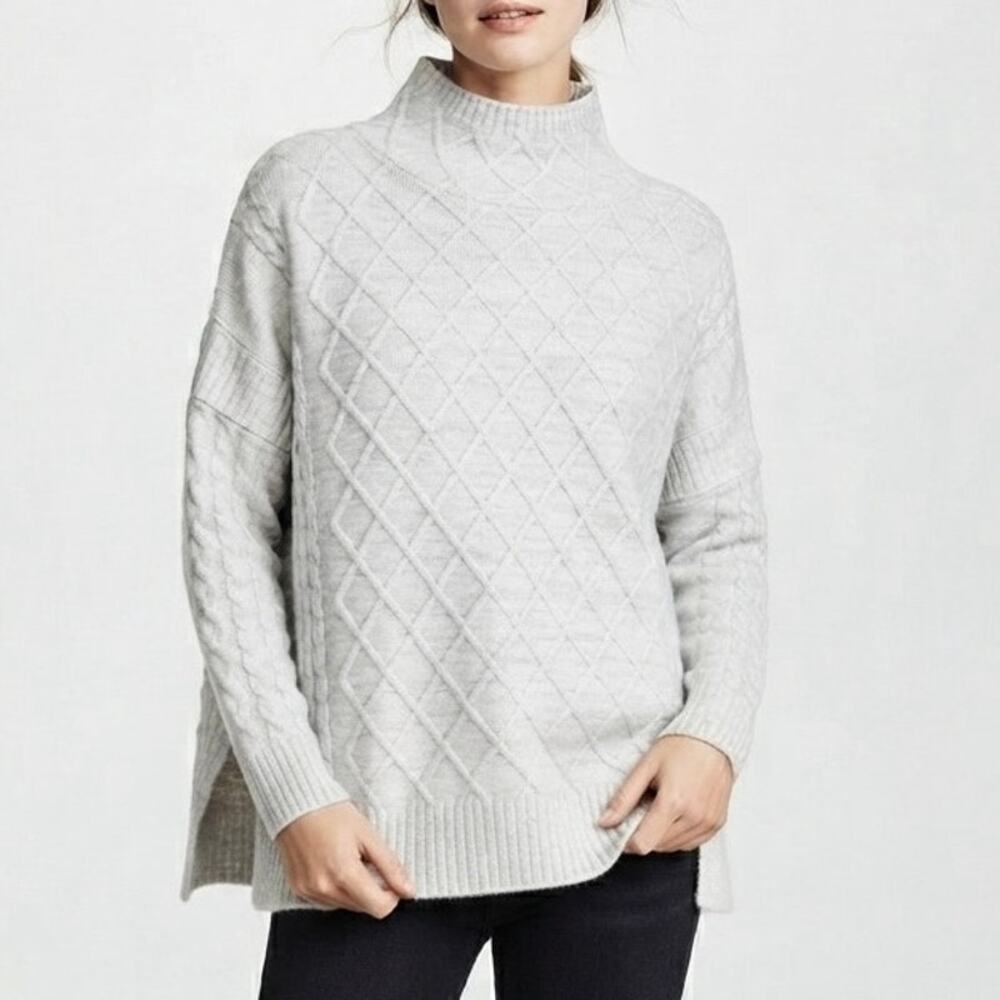 Mer Sea Women's Gray Diamond Pattern Mock Neck Sweater Pullover One Size Comfy
